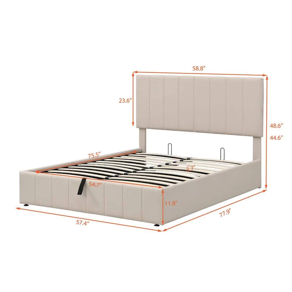 Beige Full size Upholstered Platform bed with a Hydraulic Storage System by ATHMILE 4 Beige Full size Upholstered Platform bed with a Hydraulic Storage System by ATHMILE - Image 4
