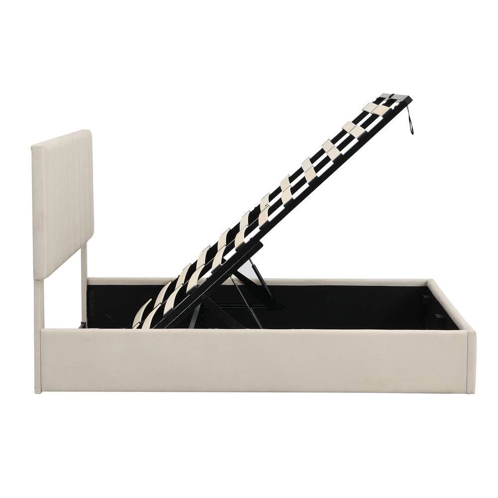 Beige Full size Upholstered Platform bed with a Hydraulic Storage System by ATHMILE 2 Beige Full size Upholstered Platform bed with a Hydraulic Storage System by ATHMILE - Image 2