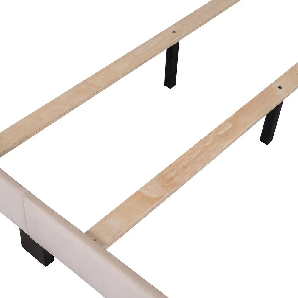 84.4 in. W Beige Velvet Upholstered Queen Size Platform Bed by ATHMILE 5 84.4 in. W Beige Velvet Upholstered Queen Size Platform Bed by ATHMILE - Image 5