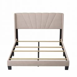 84.4 in. W Beige Velvet Upholstered Queen Size Platform Bed by ATHMILE