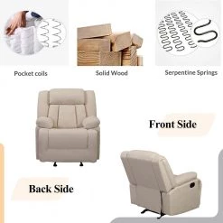 Beige Fabric Recliner Chair with Thick Seat and Backrest(Set of 1) by ATHMILE -ATHMILE Sales Store beige athmile recliners gz b2w20221390 44 1000