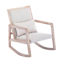 Beige Linen Fabric Rocking Chair (Set of 1) by ATHMILE