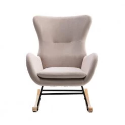 Beige Velvet Fabric Padded Seat Rocking Chair With High Backrest and Armrests (Set of 1) by ATHMILE