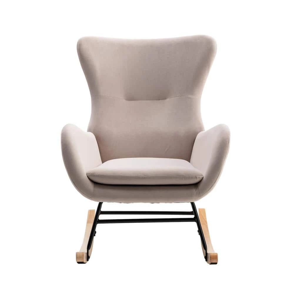 Beige Velvet Fabric Padded Seat Rocking Chair With High Backrest and Armrests (Set of 1) by ATHMILE 1 Beige Velvet Fabric Padded Seat Rocking Chair With High Backrest and Armrests (Set of 1) by ATHMILE