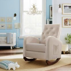 Beige Velvet Rocking Chair Nursery Chair (Set of 1) by ATHMILE 10 Beige Velvet Rocking Chair Nursery Chair (Set of 1) by ATHMILE -ATHMILE Sales Store beige athmile rockers gliders ottomans gz b2w20221528 4f 1000
