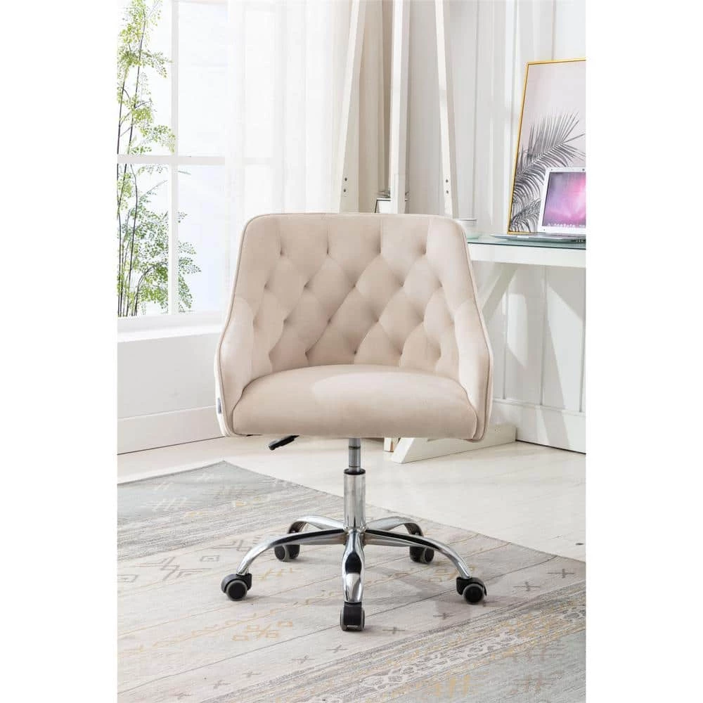 Beige Velvet Upholstered Swivel Task Chair with Sloped Arm by ATHMILE 8 Beige Velvet Upholstered Swivel Task Chair with Sloped Arm by ATHMILE - Image 8