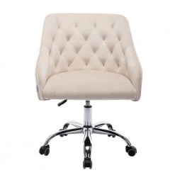 Beige Velvet Upholstered Swivel Task Chair with Sloped Arm by ATHMILE