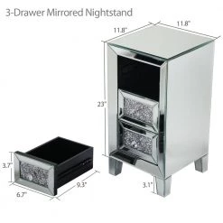 3-Drawer Black and Silver Nightstand by ATHMILE -ATHMILE Sales Store black and silver athmile nightstands ddw10411p0897 44 1000