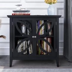 Black Accent Storage Cabinet Wooden Cabinet with Decorative Transparent Door by ATHMILE -ATHMILE Sales Store black athmile accent cabinets gz wf284793aab 31 1000