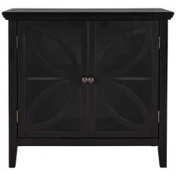 Black Accent Storage Cabinet Wooden Cabinet with Decorative Transparent Door by ATHMILE