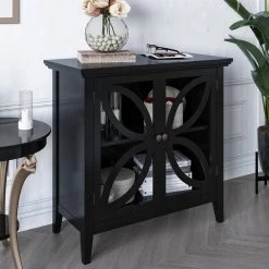 Black Accent Storage Cabinet Wooden Cabinet with Decorative Transparent Door by ATHMILE -ATHMILE Sales Store black athmile accent cabinets gz wf284793aab 76 1000