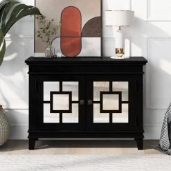 Black Accent Storage Cabinet Wooden Cabinet with Mirror Door by ATHMILE -ATHMILE Sales Store black athmile accent cabinets gzwf284088aab 31 1000