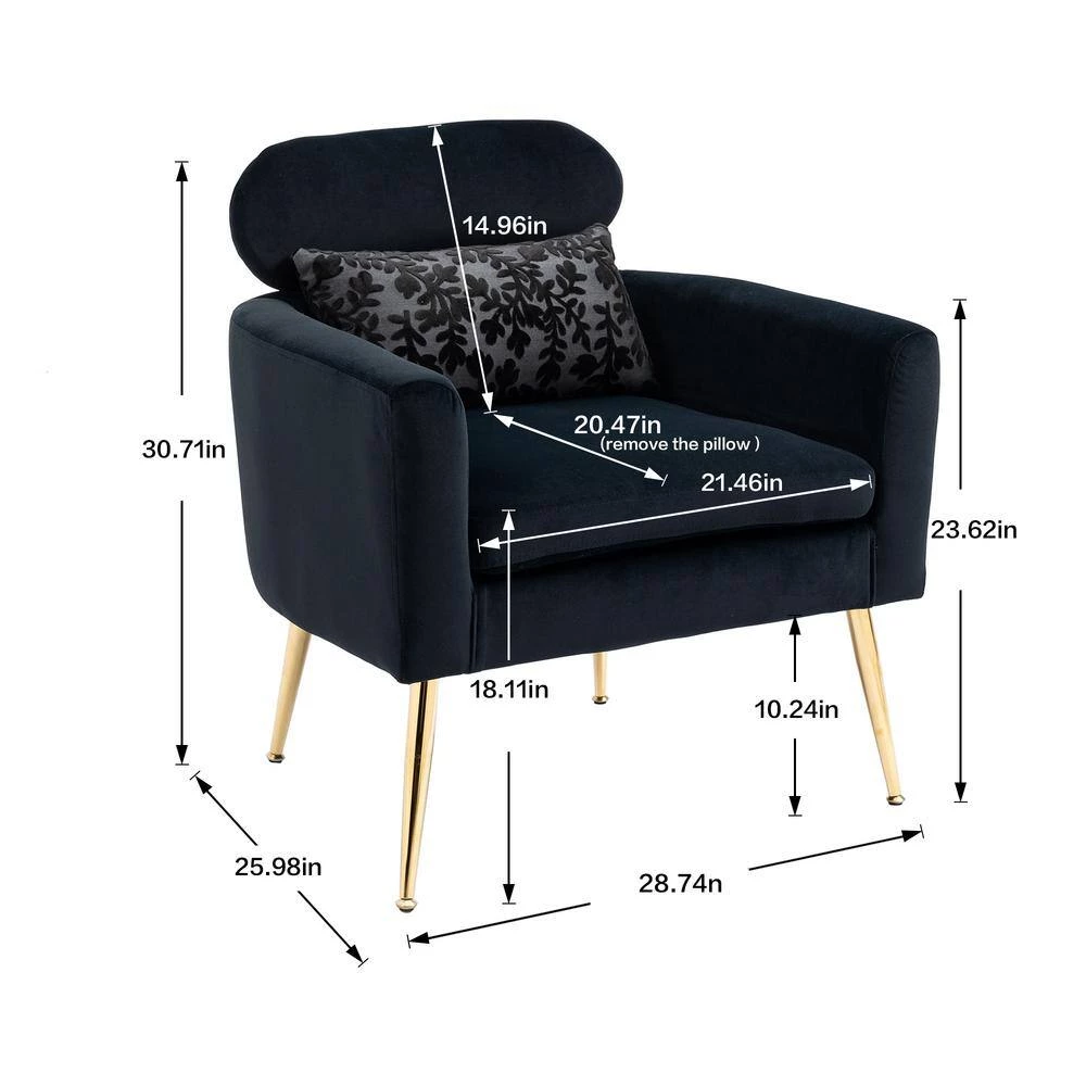 Black Velvet Accent Chair (Set of 1) by ATHMILE 4 Black Velvet Accent Chair (Set of 1) by ATHMILE - Image 4