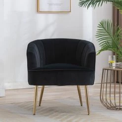 Black Velvet Accent Arm Chair (Set of 1) by ATHMILE -ATHMILE Sales Store black athmile accent chairs gz b2w20222262 1f 1000