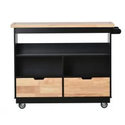 Black Kitchen Island Cart with Solid Wood Top and Locking Wheels, Tableware Cabinet by ATHMILE