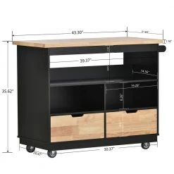 Black Kitchen Island Cart with Solid Wood Top and Locking Wheels, Tableware Cabinet by ATHMILE -ATHMILE Sales Store black athmile bar carts gz b2w20220936 c3 1000