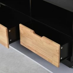 Black Kitchen Island Cart with Solid Wood Top and Locking Wheels, Tableware Cabinet by ATHMILE -ATHMILE Sales Store black athmile bar carts gz b2w20220936 fa 1000