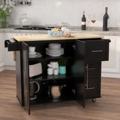 Black Kitchen Island with Solid Wood Table Top by ATHMILE 15 Black Kitchen Island with Solid Wood Table Top by ATHMILE -ATHMILE Sales Store black athmile bar carts gz b2w20221294 31 1000