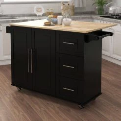 Black Kitchen Island with Solid Wood Table Top by ATHMILE 13 Black Kitchen Island with Solid Wood Table Top by ATHMILE -ATHMILE Sales Store black athmile bar carts gz b2w20221294 44 1000