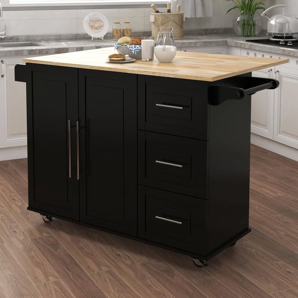 Black Kitchen Island with Solid Wood Table Top by ATHMILE 6 Black Kitchen Island with Solid Wood Table Top by ATHMILE - Image 6