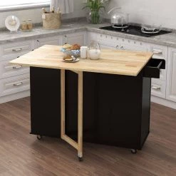 Black Kitchen Island with Solid Wood Table Top by ATHMILE 11 Black Kitchen Island with Solid Wood Table Top by ATHMILE -ATHMILE Sales Store black athmile bar carts gz b2w20221294 4f 1000