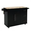 Black Kitchen Island with Solid Wood Table Top by ATHMILE