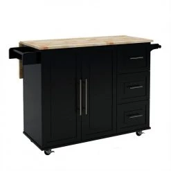 Black Kitchen Island with Solid Wood Table Top by ATHMILE