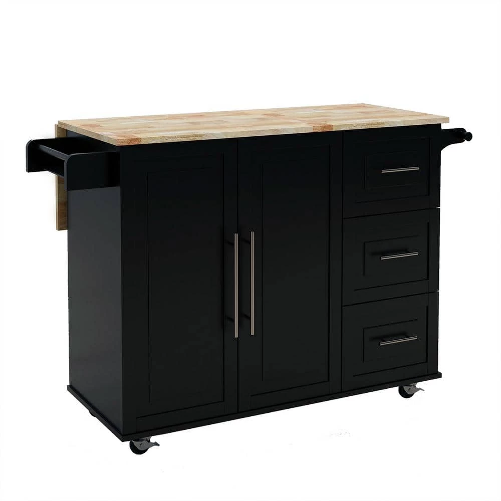 Black Kitchen Island with Solid Wood Table Top by ATHMILE 1 Black Kitchen Island with Solid Wood Table Top by ATHMILE