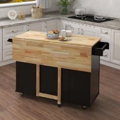 Black Kitchen Island with Solid Wood Table Top by ATHMILE 14 Black Kitchen Island with Solid Wood Table Top by ATHMILE -ATHMILE Sales Store black athmile bar carts gz b2w20221294 fa 1000