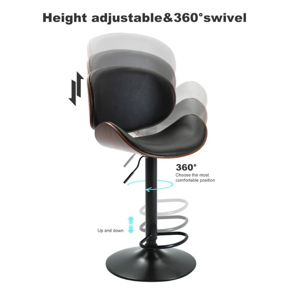 46.06 in. Black PU Bar Stool (Set of 2) by ATHMILE 3 46.06 in. Black PU Bar Stool (Set of 2) by ATHMILE - Image 3