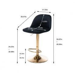 41 in. Black Velvet Bar Stool (Set of 1) by ATHMILE -ATHMILE Sales Store black athmile bar stools ddw39538750 1f 1000