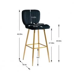 40 in. Black Velvet Bar Stool (Set of 1) by ATHMILE -ATHMILE Sales Store black athmile bar stools ddw39540273 c3 1000