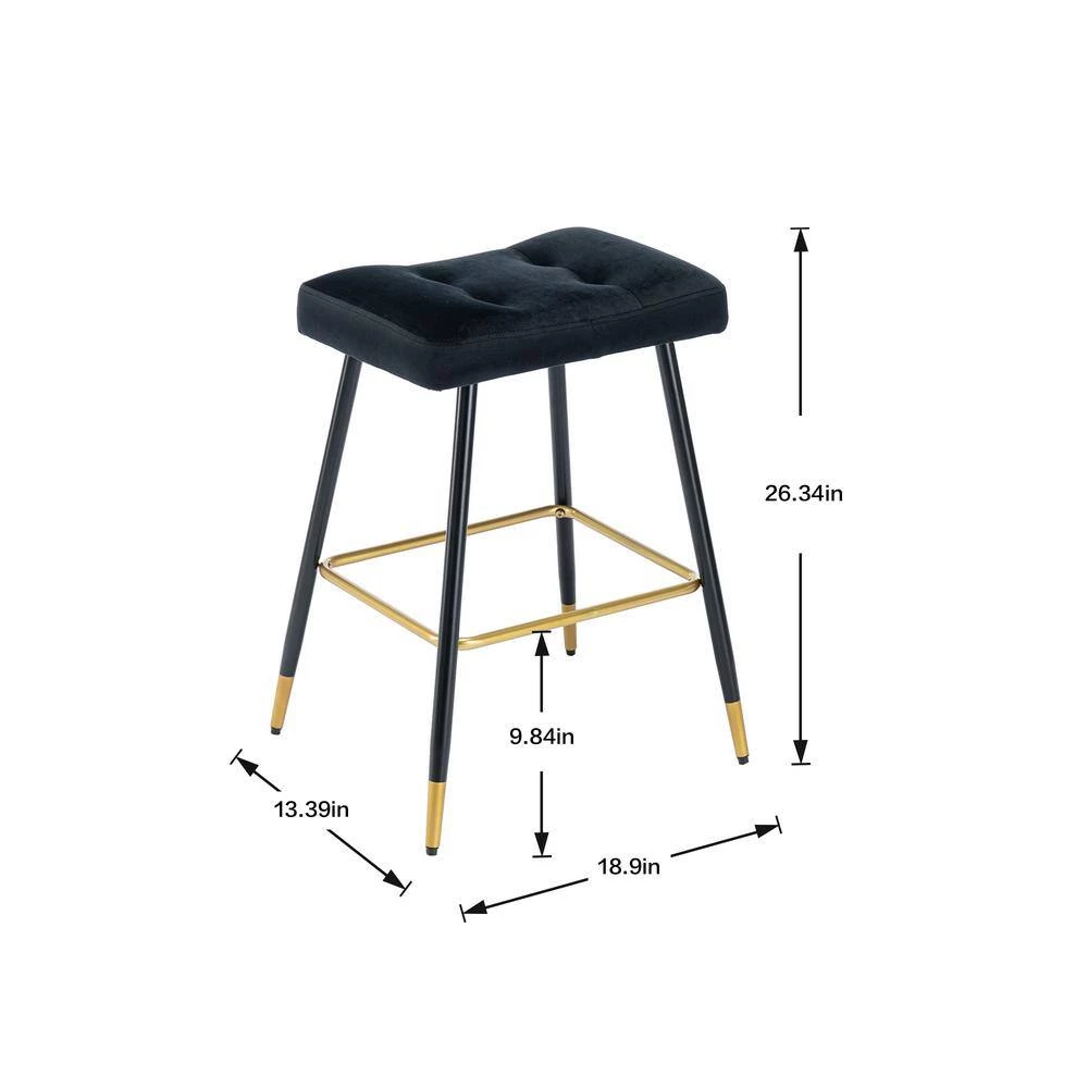 26.34 in. Black Backless Bar Stools with Velvet Seat (Set of 1) by ATHMILE 4 26.34 in. Black Backless Bar Stools with Velvet Seat (Set of 1) by ATHMILE - Image 4