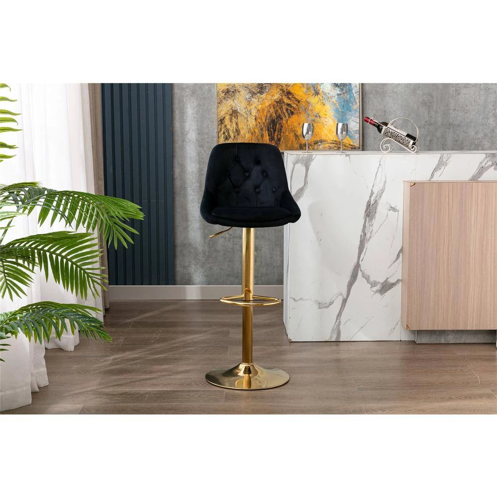 44.09 in. Low Back Black Metal Frame Adjustable Cushioned Bar Stool with Toweling fabric Seat (Set of 1) by ATHMILE 8 44.09 in. Low Back Black Metal Frame Adjustable Cushioned Bar Stool with Toweling fabric Seat (Set of 1) by ATHMILE - Image 8