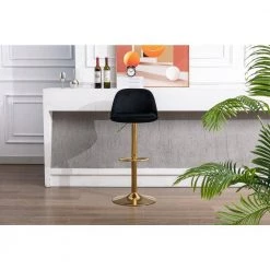 40.94 in. Low Back Black Metal Frame Adjustable Cushioned Bar Stool with Toweling fabric Seat (Set of 1) by ATHMILE -ATHMILE Sales Store black athmile bar stools gz w39538750 31 1000