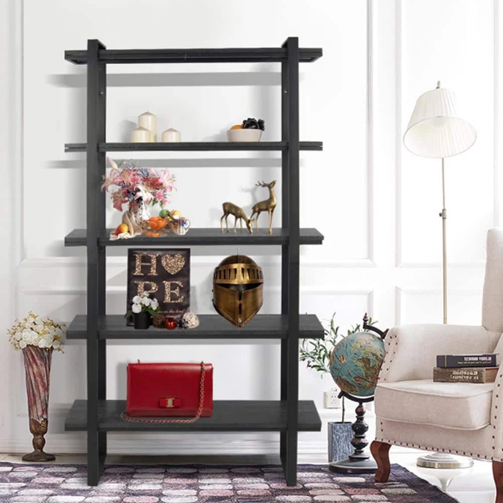70.9 in. Black 5-Shelf Standard Bookcase by ATHMILE 5 70.9 in. Black 5-Shelf Standard Bookcase by ATHMILE - Image 5