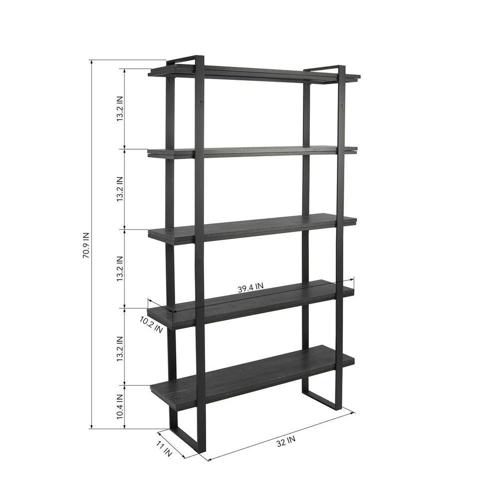 70.9 in. Black 5-Shelf Standard Bookcase by ATHMILE 3 70.9 in. Black 5-Shelf Standard Bookcase by ATHMILE - Image 3