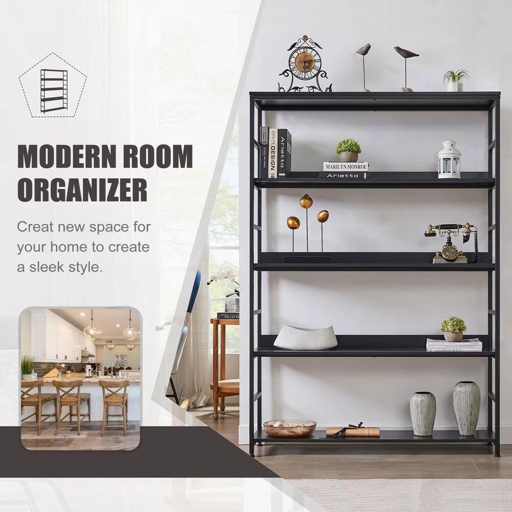 68.9 in. Black 5-Shelf Standard Bookcase by ATHMILE 5 68.9 in. Black 5-Shelf Standard Bookcase by ATHMILE - Image 5