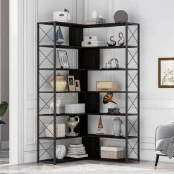 71 in. Black 7-Shelf Standard Bookcase by ATHMILE -ATHMILE Sales Store black athmile bookcases bookshelves dswf290123aab 31 1000
