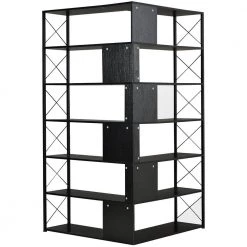 70.9 in. H Black Wood 7-Tier L-Shaped Corner Standard Bookcase with Metal Frame by ATHMILE -ATHMILE Sales Store black athmile bookcases bookshelves gz b2w20221250 1f 1000
