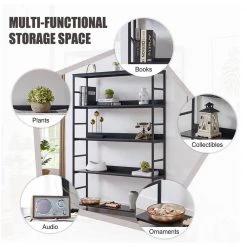 68.9 in. Black 5-Tier Home Office Bookcase Open Bookshelf with Metal Frame by ATHMILE 14 68.9 in. Black 5-Tier Home Office Bookcase Open Bookshelf with Metal Frame by ATHMILE -ATHMILE Sales Store black athmile bookcases bookshelves gz wf286173aab 44 1000
