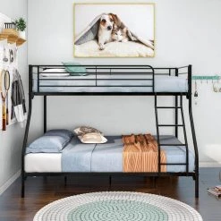 Black Twin-Over-Full Metal Bunk Bed by ATHMILE -ATHMILE Sales Store black athmile bunk beds gz b2w20221001 31 1000