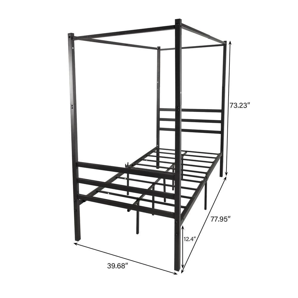 77.95 in. Black Twin Size Metal Canopy Bed Frame by ATHMILE 3 77.95 in. Black Twin Size Metal Canopy Bed Frame by ATHMILE - Image 3