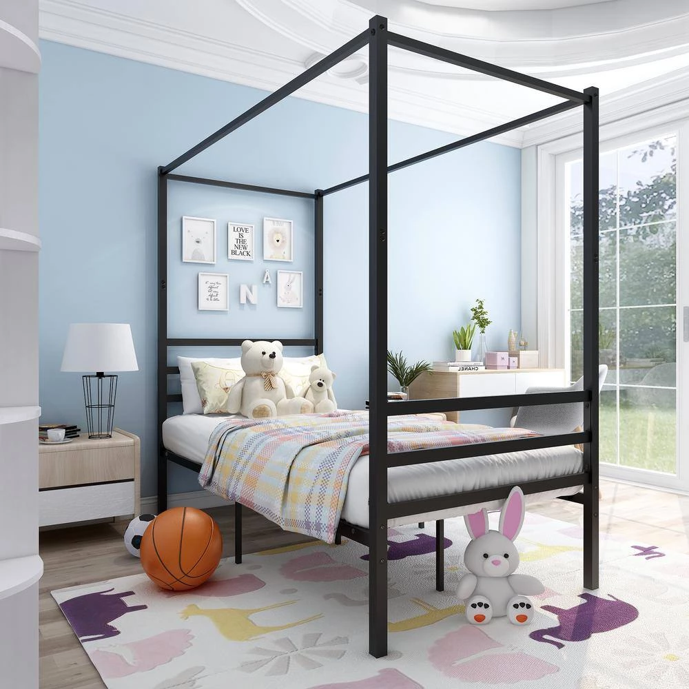 77.95 in. Black Twin Size Metal Canopy Bed Frame by ATHMILE 2 77.95 in. Black Twin Size Metal Canopy Bed Frame by ATHMILE - Image 2