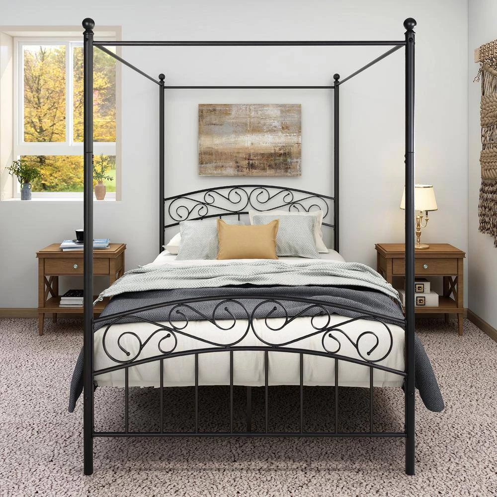 77.95 in. W Black Non-upholstered Metal Frame Twin Canopy Bed by ATHMILE 5 77.95 in. W Black Non-upholstered Metal Frame Twin Canopy Bed by ATHMILE - Image 5