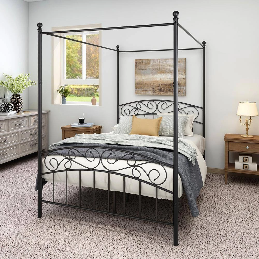77.95 in. W Black Non-upholstered Metal Frame Twin Canopy Bed by ATHMILE 2 77.95 in. W Black Non-upholstered Metal Frame Twin Canopy Bed by ATHMILE - Image 2