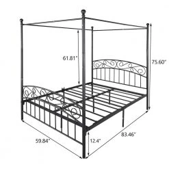 83.46 in. W Black Non-Upholstered Metal Frame Twin Canopy Bed by ATHMILE -ATHMILE Sales Store black athmile canopy beds gz b2w20221396 c3 1000