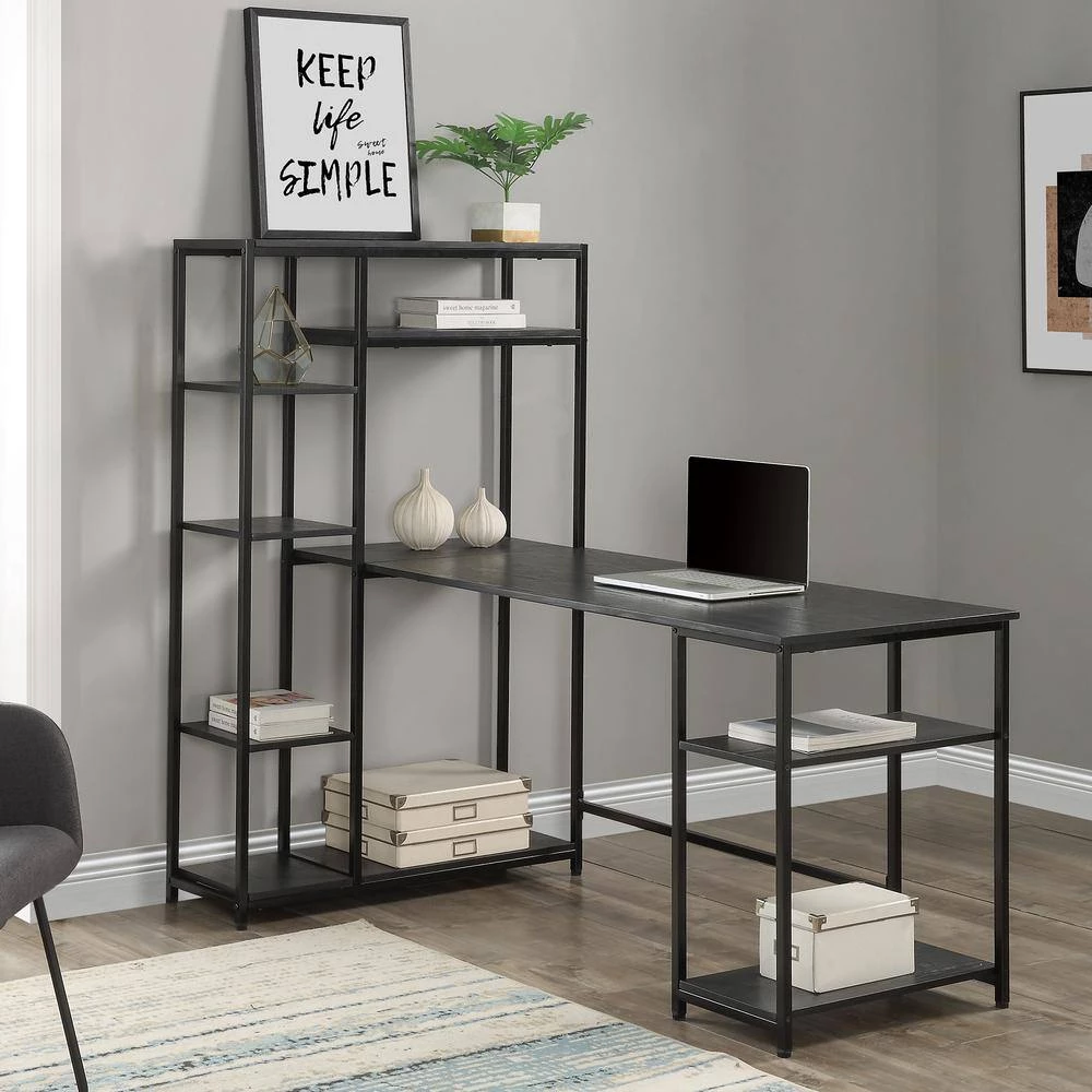 63 in. W L-Shape Black Color MDF Desktop Solid Steel Frame Computer Desk with Multiple Bookshelf and Storage Space by ATHMILE 10 63 in. W L-Shape Black Color MDF Desktop Solid Steel Frame Computer Desk with Multiple Bookshelf and Storage Space by ATHMILE - Image 10