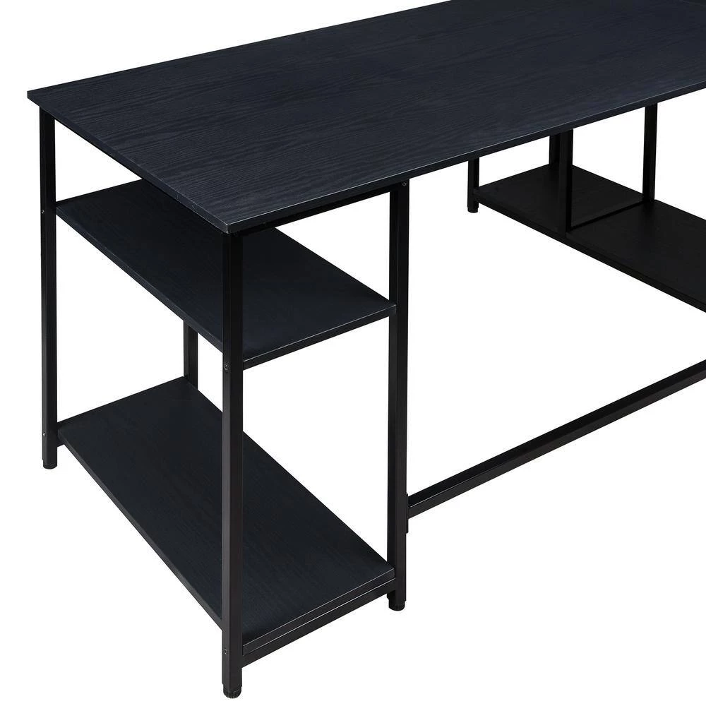 63 in. W L-Shape Black Color MDF Desktop Solid Steel Frame Computer Desk with Multiple Bookshelf and Storage Space by ATHMILE 7 63 in. W L-Shape Black Color MDF Desktop Solid Steel Frame Computer Desk with Multiple Bookshelf and Storage Space by ATHMILE - Image 7