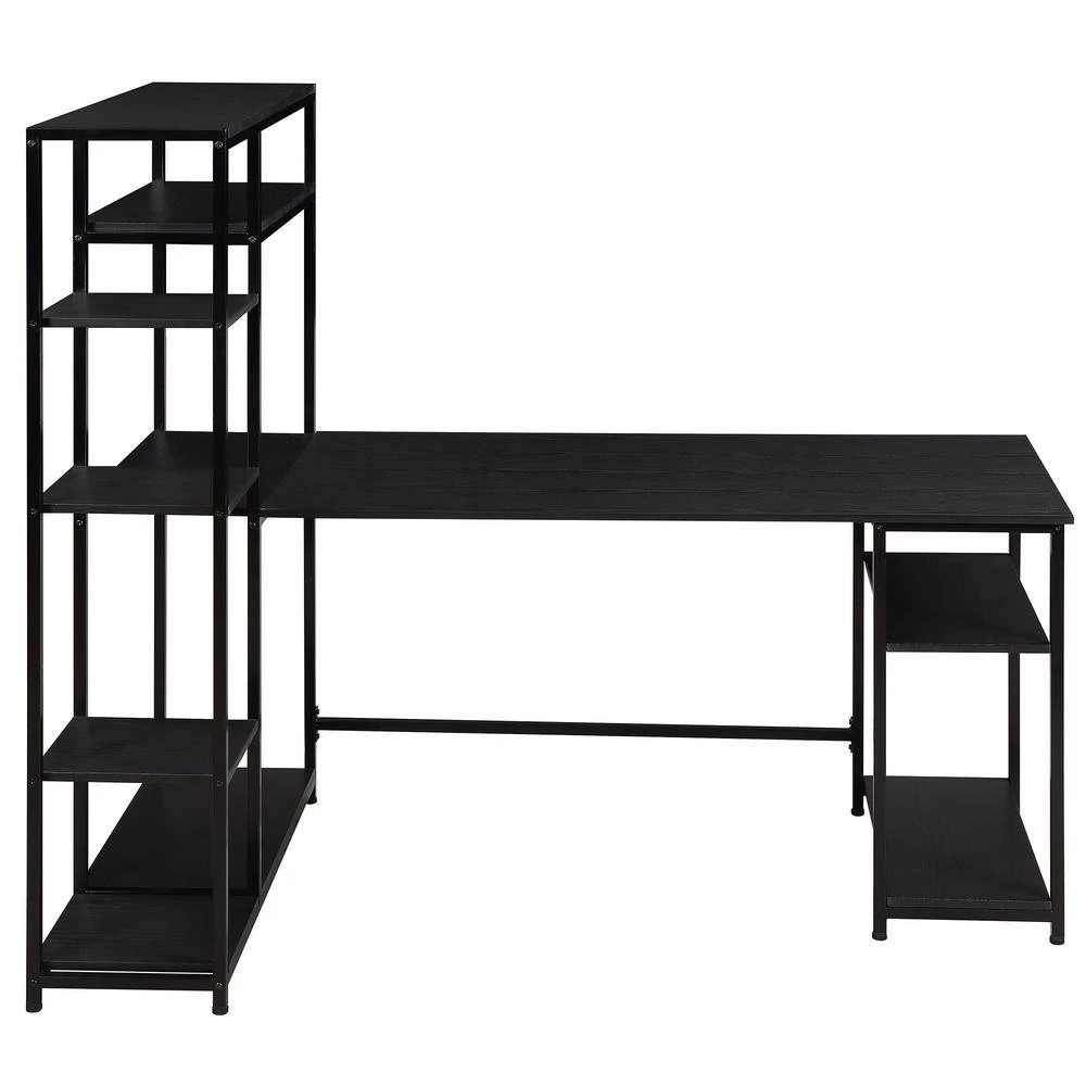 63 in. W L-Shape Black Color MDF Desktop Solid Steel Frame Computer Desk with Multiple Bookshelf and Storage Space by ATHMILE 3 63 in. W L-Shape Black Color MDF Desktop Solid Steel Frame Computer Desk with Multiple Bookshelf and Storage Space by ATHMILE - Image 3